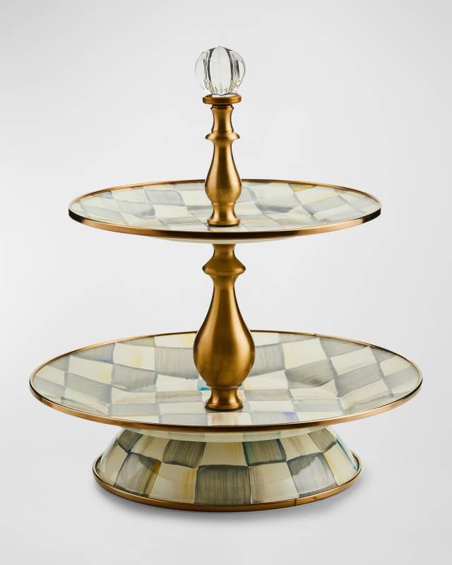 Sterling Check Two-Tier Sweet Stand